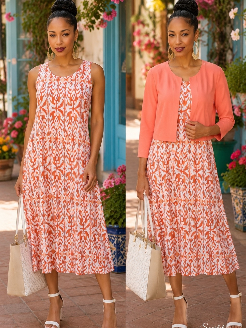 ✨️Danny and Nicole Two-Piece Dress Set - Vibrant Orange & White✨️
